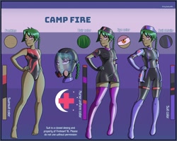 Size: 2500x2000 | Tagged: safe, artist:devillustart, oc, oc:camp fire(fireverse), human, equestria girls, g4, barely pony related, clothes, fireheart76's latex suit design, gloves, hand on hip, high res, humanized, humanized oc, latex, latex boots, latex gloves, latex suit, nurse, prisoners of the moon, reference sheet, rubber, rubber boots, rubber gloves, rubber suit