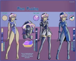 Size: 2500x2000 | Tagged: safe, artist:devillustart, oc, oc:plum pudding(fireverse), human, equestria girls, g4, barely pony related, clothes, fireheart76's latex suit design, gloves, high res, humanized, latex, latex boots, latex gloves, latex suit, maid, prisoners of the moon, reference sheet, rubber, rubber boots, rubber suit