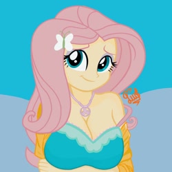 Size: 960x960 | Tagged: safe, artist:flutteryaylove, fluttershy, human, equestria girls, g4, adorasexy, arm under breasts, big breasts, breasts, busty fluttershy, butterfly hairpin, cleavage, clothes, cute, eyeshadow, female, geode of fauna, jewelry, looking at you, magical geodes, makeup, necklace, off shoulder, sexy, shyabetes, solo, stupid sexy fluttershy