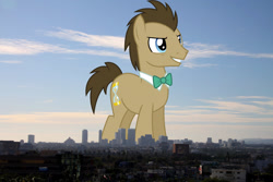 Size: 2048x1365 | Tagged: safe, anonymous editor, artist:sketchmcreations, edit, doctor whooves, time turner, earth pony, pony, g4, background pony, bowtie, california, giant doctor whooves, giant pony, giant/macro earth pony, highrise ponies, irl, los angeles, macro, male, mega giant, photo, ponies in real life, solo, stallion, story included