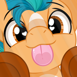 Size: 2000x2000 | Tagged: safe, artist:emberslament, hitch trailblazer, earth pony, pony, g5, against glass, cute, glass, heart, heart eyes, high res, hitchbetes, licking, licking the fourth wall, looking at you, male, mlem, silly, solo, stallion, tongue out, wingding eyes