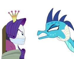 Size: 940x756 | Tagged: safe, artist:robukun, princess ember, rarity, dragon, human, equestria girls, g4, angry, background removed, bondage, bound and gagged, cloth gag, damsel in distress, dc superhero girls, dragoness, duo, duo female, ember is not amused, female, gag, glare, princess costume, rope, ropes, scene interpretation, simple background, the fresh princess of ren faire, tied to chair, tied up, transparent background, unamused