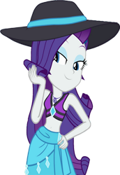 Size: 741x1079 | Tagged: safe, edit, edited screencap, editor:homersimpson1983, screencap, rarity, human, equestria girls, equestria girls specials, g4, my little pony equestria girls: better together, my little pony equestria girls: forgotten friendship, armpits, background removed, beautiful, belly button, bikini, clothes, cute, eyeshadow, female, flirting, geode of shielding, grin, hand on hair, hand on hip, hat, jewelry, lidded eyes, lovely, magical geodes, makeup, midriff, necklace, not a vector, pose, pretty, rarity's blue sarong, rarity's purple bikini, sarong, simple background, skirt, smiling, solo, sun hat, swimsuit, transparent background, wrong aspect ratio
