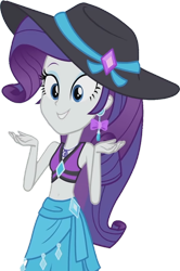 Size: 728x1098 | Tagged: safe, edit, edited screencap, editor:homersimpson1983, screencap, rarity, human, equestria girls, g4, lost and found, my little pony equestria girls: better together, background removed, belly button, bikini, clothes, ear piercing, earring, female, geode of shielding, hat, jewelry, magical geodes, not a vector, piercing, rarity's blue sarong, rarity's purple bikini, sarong, simple background, solo, sun hat, swimsuit, transparent background, wrong aspect ratio