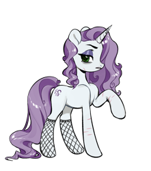 Size: 1251x1416 | Tagged: safe, oc, oc only, pony, unicorn, fallout equestria, bags under eyes, female, fishnet stockings, green eyes, long tail, purple mane, scar, simple background, solo, tail, transparent background