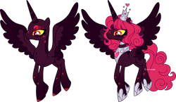 Size: 3211x1859 | Tagged: safe, artist:kurosawakuro, oc, oc only, unnamed oc, alicorn, pony, alicorn oc, base used, beanbrows, chest fluff, choker, closed mouth, colored hooves, colored horn, colored sclera, colored wings, colored wingtips, crown, ear piercing, earring, eyebrows, eyeshadow, female, flying, freckles, frown, gradient legs, hoof shoes, horn, jewelry, leg freckles, lidded eyes, looking down, makeup, mare, multicolored horn, offspring, parent:king sombra, parent:princess cadance, parents:somdance, peytral, piercing, princess shoes, red eyes, regalia, simple background, solo, spread wings, striped horn, transparent background, wings, yellow sclera