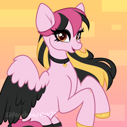 Size: 2050x2050 | Tagged: safe, artist:pen-art78, oc, oc only, oc:sorbet savagery, pony, colored wings, female, high res, mare, solo, two toned wings, wings