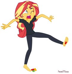 Size: 1427x1466 | Tagged: safe, artist:paco777yuyu, sunset shimmer, human, equestria girls, g4, barefoot, feet, female, lego, meme, ouch, simple background, solo, step, stepping on a lego, sunset, transparent background