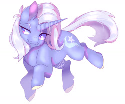Size: 1280x1072 | Tagged: safe, artist:severalbeees, trixie, pony, unicorn, g4, backwards cutie mark, female, full body, hatless, mare, missing accessory, simple background, solo, white background