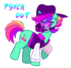 Size: 1425x1363 | Tagged: safe, artist:octoberumn, oc, oc:psych out, pony, unicorn, g4, base used, clothes, cyberpunk, gas mask, hat, male, mask, respirator, simple background, solo, stallion, transparent background, visor