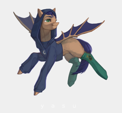 Size: 2907x2709 | Tagged: safe, artist:yasu, oc, oc only, oc:distant echo, bat pony, clothes, flying, high res, hoodie, socks