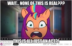 Size: 782x500 | Tagged: safe, edit, edited screencap, screencap, sunny starscout, earth pony, pony, g5, my little pony: tell your tale, sunny's smoothie moves, spoiler:g5, spoiler:my little pony: tell your tale, spoiler:tyts01e47, breaking the fourth wall, existential crisis, female, fourth wall, imgflip, mane stripe sunny, mare, meme, polish, youtube
