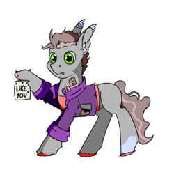Size: 894x873 | Tagged: safe, artist:hrabiadeblacksky, oc, oc only, pony, undead, vampire, vampony, brown hair, clothes, gray fur, green eyes, jacket, simple background, solo, transparent background