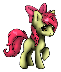 Size: 600x703 | Tagged: safe, artist:sugarcup, apple bloom, earth pony, pony, g4, blank flank, female, filly, foal, raised hoof, simple background, solo, transparent background