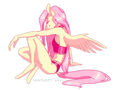Size: 918x687 | Tagged: safe, artist:vautaryt, part of a set, fluttershy, pegasus, anthro, unguligrade anthro, g4, breasts, eyes closed, female, mare, sideboob, simple background, solo, transparent background