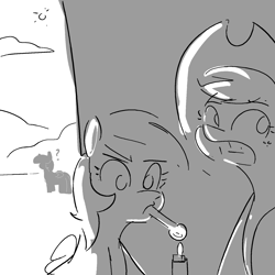 Size: 1650x1650 | Tagged: safe, artist:tjpones, applejack, rainbow dash, twilight sparkle, alicorn, earth pony, pegasus, pony, g4, black and white, crack, drug use, drugs, duo focus, female, grayscale, gritted teeth, lighter, mare, monochrome, nervous, pipe, question mark, silhouette, teeth, twilight sparkle (alicorn)