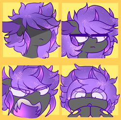 Size: 1428x1424 | Tagged: safe, artist:minty--fresh, oc, oc:shade, changeling, changeling oc, emotes, mandibles, purple changeling, yelling