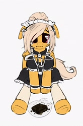 Size: 1290x1950 | Tagged: safe, artist:quotepony, oc, oc only, oc:quote unquote, pegasus, pony, bread, bruised, burnt, clothes, crying, dress, food, looking at you, maid, pegasus oc, sad, teary eyes, toast