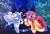 Size: 3000x2065 | Tagged: safe, artist:mediasmile666, applejack, pinkie pie, princess luna, spirit of hearth's warming past, spirit of hearth's warming presents, spirit of hearth's warming yet to come, alicorn, ghost, pony, undead, a hearth's warming tail, g4, high res