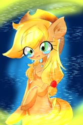 Size: 1632x2448 | Tagged: safe, artist:うめおにぎり, applejack, earth pony, pony, g4, crying, female, solo