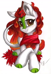 Size: 2804x4096 | Tagged: safe, artist:gleamydreams, autumn blaze, kirin, g4, clothes, female, scarf, simple background, solo, white background