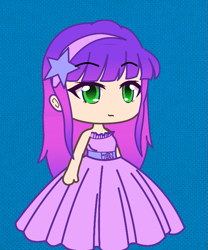 Size: 599x720 | Tagged: safe, artist:u66589, sweetie belle, human, equestria girls, g4, clothes, dress, dressup, gacha life, green eyes, headband, looking at you, pink dress, princess, solo, stars