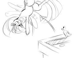 Size: 1057x793 | Tagged: safe, artist:thelunarmoon, twilight sparkle, alicorn, bird, duck, pony, g4, backflip, simple background, sketch, solo, twilight sparkle (alicorn), white background