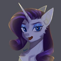 Size: 2048x2048 | Tagged: safe, artist:fixhiara1, rarity, pony, unicorn, g4, braces, bust, chest fluff, female, gray background, high res, looking at you, mare, open mouth, signature, simple background, solo