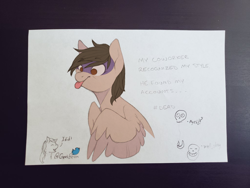 Size: 1024x768 | Tagged: safe, artist:sinclair2013, oc, oc only, oc:sinclair, pegasus, pony, male, stallion, tongue out, traditional art, wings