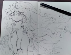 Size: 2048x1572 | Tagged: safe, artist:thelunarmoon, princess celestia, alicorn, pony, g4, chest fluff, crying, sketch, solo, teary eyes, traditional art, wings