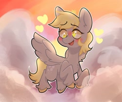 Size: 2500x2100 | Tagged: safe, artist:lynuscattips, derpy hooves, pegasus, pony, g4, cloud, cute, derp, derpabetes, female, flying, heart, high res, mare, open mouth, solo, spread wings, wings