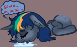 Size: 654x397 | Tagged: safe, artist:nootaz, oc, oc:minnie static, pony, drool, gray background, jerma985, simple background, sleeping, snoring, solo