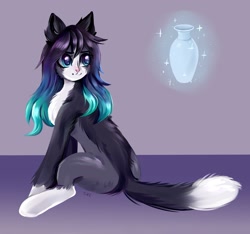 Size: 2048x1921 | Tagged: safe, artist:ske, oc, oc only, cat, cat pony, hybrid, original species, pony, levitation, magic, solo, telekinesis, vase