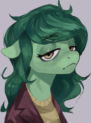 Size: 1560x2100 | Tagged: safe, artist:egil, wallflower blush, earth pony, pony, equestria at war mod, g4, bust, clothes, equestria girls ponified, ponified, portrait, solo, tired eyes, unamused, wallflower blush is not amused