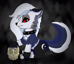 Size: 1920x1648 | Tagged: safe, artist:suddenwolf, demon, demon pony, hellhound, pony, cheek fluff, chest fluff, choker, ear fluff, fluffy tail, hellaverse, hellborn, hellhound pony, helluva boss, looking at you, loona (helluva boss), paw pads, paws, ponified, red sclera, skull, snout, tail, tail fluff, two toned coat, white mane