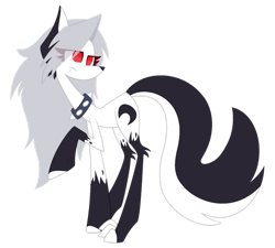 Size: 1280x1150 | Tagged: safe, artist:scridley_arts, demon, demon pony, hellhound, pony, choker, coat markings, disguise, disguised demon, disguised hellhound, eye clipping through hair, fluffy tail, hair over one eye, hellaverse, hellborn, hellhound pony, helluva boss, leg fluff, loona (helluva boss), moon, paws, ponified, red eyes, simple background, socks (coat markings), tail, tail fluff, transparent background, white mane