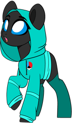 Size: 1289x2180 | Tagged: safe, artist:theunidentifiedchangeling, oc, oc only, oc:uni(unidentified), pony, adorable face, base used, black coat, changeling oc, clothes, cute, daaaaaaaaaaaw, female, hoodie, looking up, mare, ponified, simple background, socks, solo, symbol, transparent background