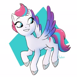 Size: 2048x2048 | Tagged: safe, artist:hsarabun, zipp storm, pegasus, pony, g5, abstract background, female, high res, looking back, mare, simple background, solo, white background