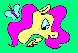 Size: 1296x886 | Tagged: safe, artist:msponies, fluttershy, butterfly, pegasus, pony, g4, bust, female, floating wings, green background, lidded eyes, looking at you, mare, ms paint, open mouth, portrait, simple background, wings