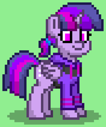 Size: 528x636 | Tagged: safe, twilight sparkle, alicorn, pony, pony town, g4, clothes, green background, hoodie, simple background, solo