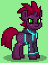 Size: 516x672 | Tagged: safe, tempest shadow, pony, unicorn, pony town, g4, clothes, green background, hoodie, simple background, solo