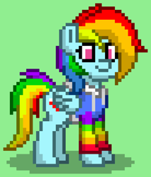 Size: 552x648 | Tagged: safe, rainbow dash, pegasus, pony, pony town, g4, clothes, green background, hoodie, simple background, solo