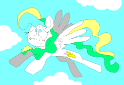 Size: 1296x886 | Tagged: safe, artist:msponies, vapor trail, pegasus, pony, g4, cloud, female, flying, mare, ms paint, sky, smiling, solo, spread wings, tail, wings