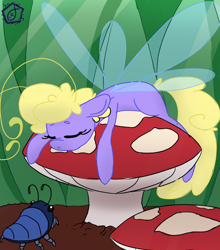 Size: 950x1080 | Tagged: safe, artist:swishyfishy4308, oc, oc only, breezie, insect, breezie oc, mushroom, simple shading, sleeping, solo