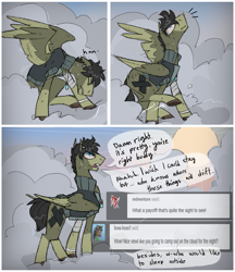 Size: 1001x1160 | Tagged: safe, artist:thevixvix, oc, oc only, oc:cassio, pegasus, pony, ask, bandage, bracelet, cloud, jewelry, male, necklace, solo, stallion, tumblr