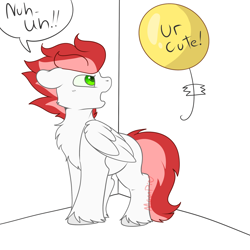 Size: 2048x2048 | Tagged: safe, artist:moonpi, oc, oc only, oc:swift apex, pegasus, pony, balloon, chest fluff, cute, dialogue, high res, pegasus oc, simple background, solo, speech bubble, tape, white background