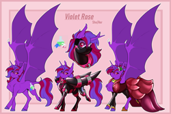 Size: 4483x3000 | Tagged: safe, artist:parrpitched, oc, oc:violet rose ze vampony, undead, vampire, vampony, clothes, fireheart76's latex suit design, gloves, latex, latex boots, latex dress, latex gloves, latex suit, prisoners of the moon, reference sheet, rubber, rubber suit