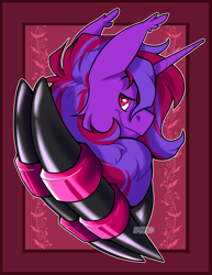 Size: 2350x3037 | Tagged: safe, artist:parrpitched, oc, oc only, oc:violet rose ze vampony, undead, vampire, vampony, bust, fireheart76's latex suit design, high res, latex, latex suit, portrait, prisoners of the moon, rubber, rubber suit, solo