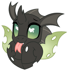 Size: 1671x1751 | Tagged: safe, artist:emberslament, derpibooru exclusive, oc, oc only, oc:pitch kritter pine, changeling, :p, commission, cute, cuteling, green changeling, green eyes, heart, heart eyes, simple background, solo, tongue out, transparent background, wingding eyes