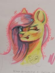 Size: 1553x2055 | Tagged: safe, artist:ske, fluttershy, pony, g4, looking at you, marker drawing, one eye closed, sketch, smiling, solo, tongue out, traditional art, wink, winking at you